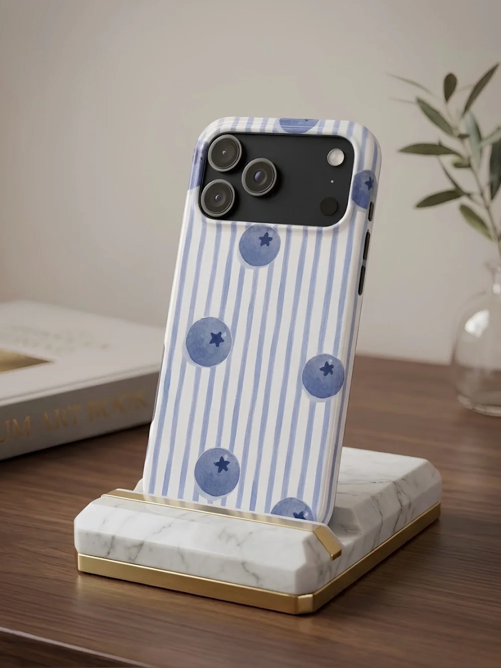 Blueberry Blue Striped Preppy Watercolor Aesthetic Tough Phone Case